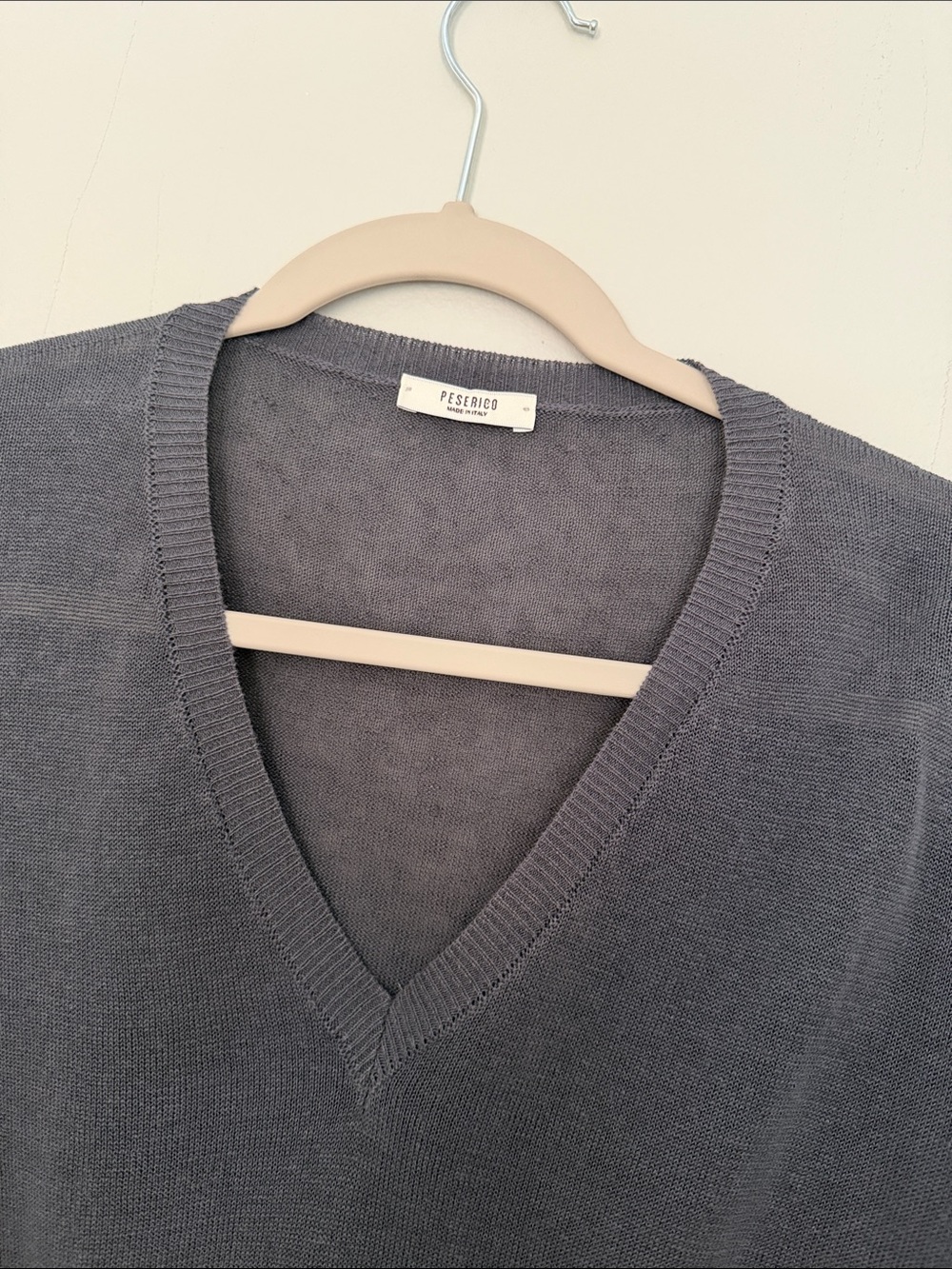 Peserico Gray Merino Wool Peplum Sweater V-Neck Knit Top